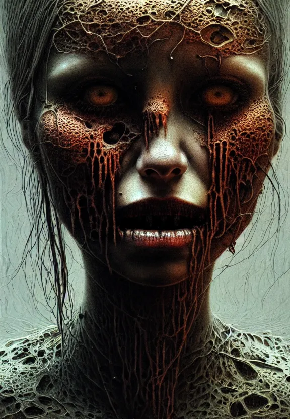 Image similar to ultra realist intricate detailed horror portrait of a single rugged attractive female, accurate features, industrial, apocalyptic, very intricate details, 8 k resolution, dramatic lighting, artstyle zdzisław beksinski, award winning