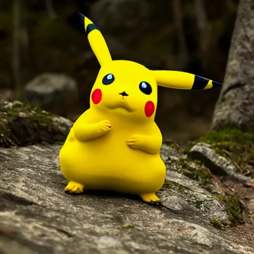Image similar to photograph of a wild pikachu taken while hiking in the alps, 8k, nature photography