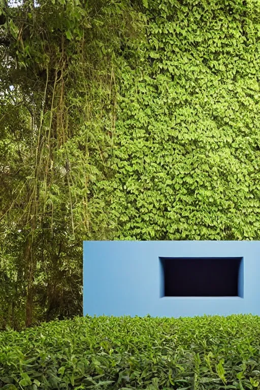 Image similar to colorful James Turrell interiors , overgrown by kudzu vines