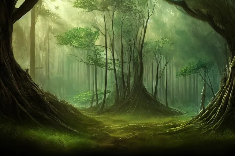 Image similar to deep mystical forest. award winning. dramatic. trending on artstation. midjourney. high quality