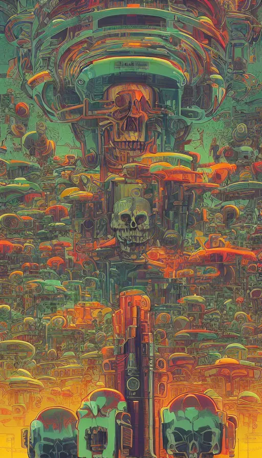 Image similar to The land of the skull androids, italian futurism, Dan Mumford, Josan Gonzalez