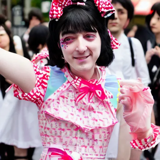 Prompt: martin shkreli in kawaii maid dress at harajuku tokyo street fashion event, a professional high quality photo from vogue magazine