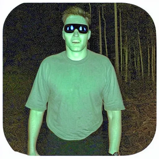 Image similar to trail cam footage of Jerma, night vision photo