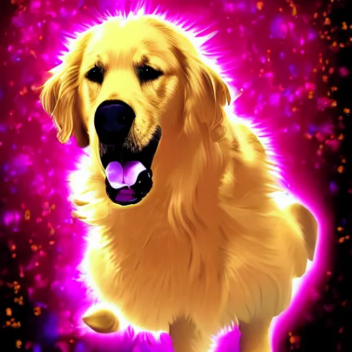 Image similar to a DJ Golden Retriever playing at a nightclub, digital art