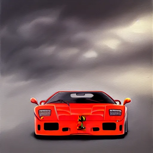 Prompt: a oil painting of a front view ferrari f - 4 0, cinematic, epic composition, hd, digital painting, digital art, concept art, stylized, masterpiece, award - winning