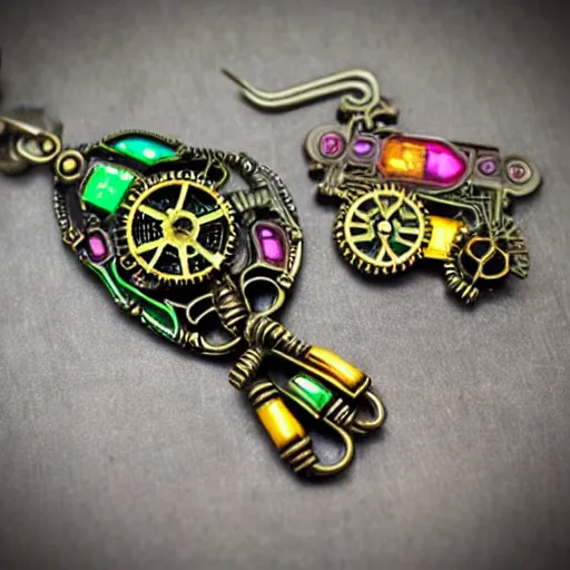Image similar to steampunk jewellery with neon colours