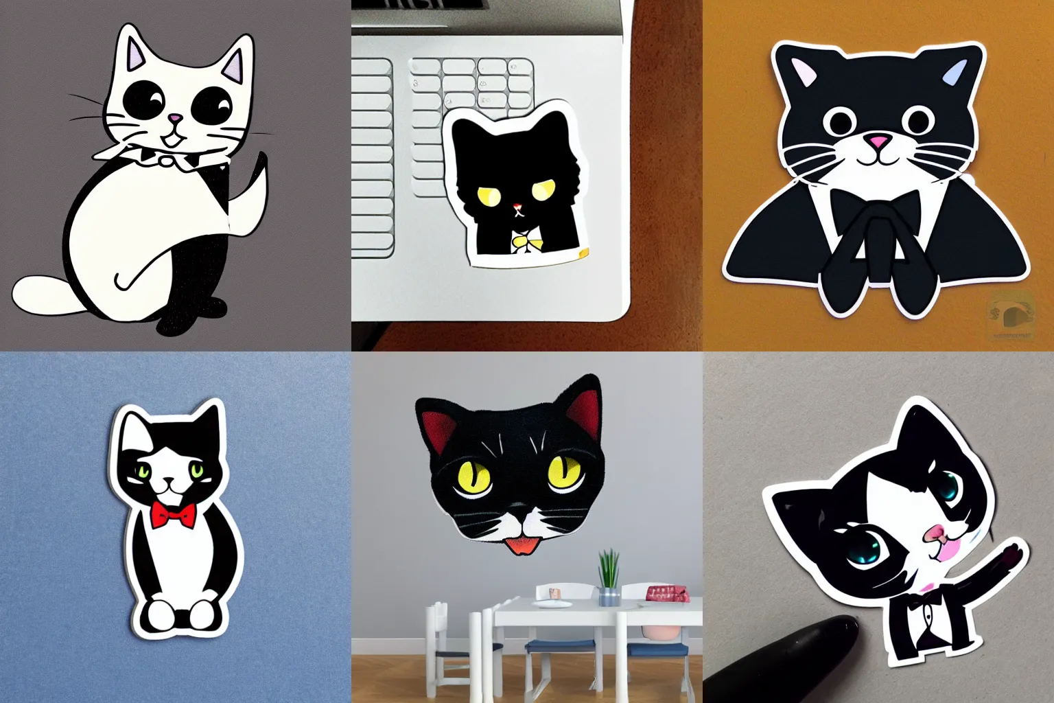 Prompt: sticker illustration of a tuxedo kitty