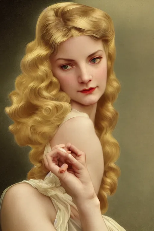 Prompt: high angle photo of a beautiful blonde woman from 2 0 s decade of 1 8 0 0 century with green eyes, gloomy atmosphere, film noir realistic, sharp focus, 8 k high definition, insanely detailed, artstation, concept art, smooth, sharp focus, illustration, art by artgerm and vargas and alphonse mucha and william - adolphe bouguereau