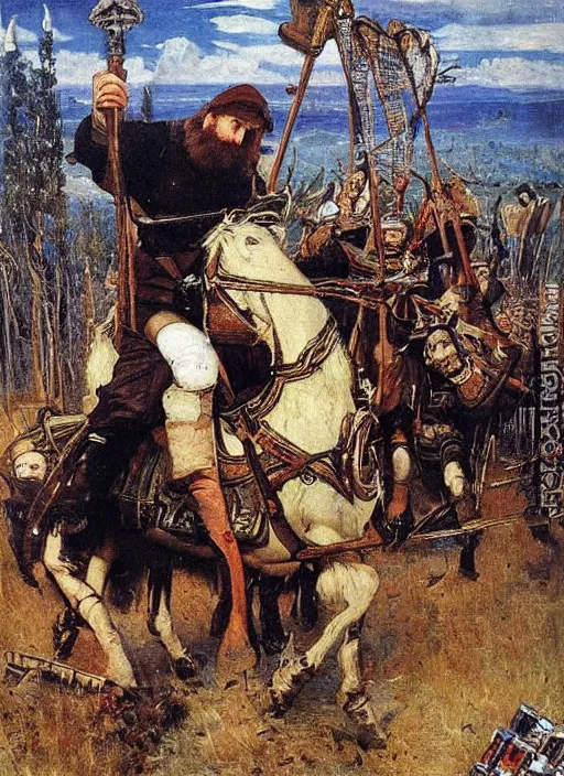 Image similar to painting Heroes (Bogatyri) Viktor Vasnetsov