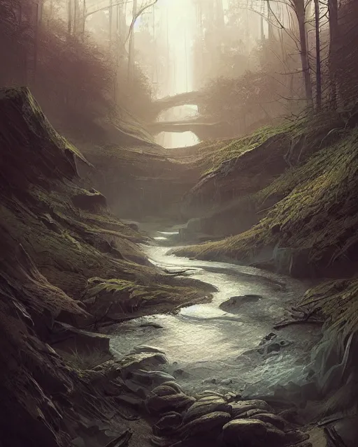 Image similar to professional ominous concept art portrait of a winding river by artgerm and greg rutkowski. an intricate, elegant, highly detailed digital painting, concept art, smooth, sharp focus, illustration, in the style of simon stalenhag, wayne barlowe, and igor kieryluk.