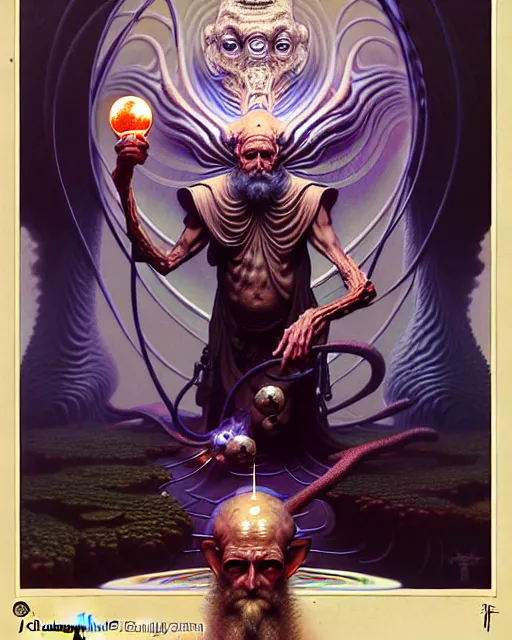 Image similar to the hermit tarot card, fantasy character portrait made of fractals, ultra realistic, wide angle, intricate details, the fifth element artifacts, highly detailed by peter mohrbacher, hajime sorayama, wayne barlowe, boris vallejo, aaron horkey, gaston bussiere, craig mullins