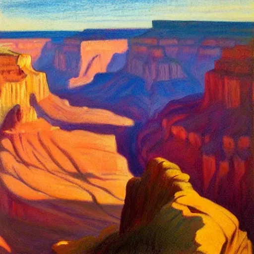 Prompt: masterpiece grand canyon by O'Keefe and Edward Hopper, highly detailed, pastels