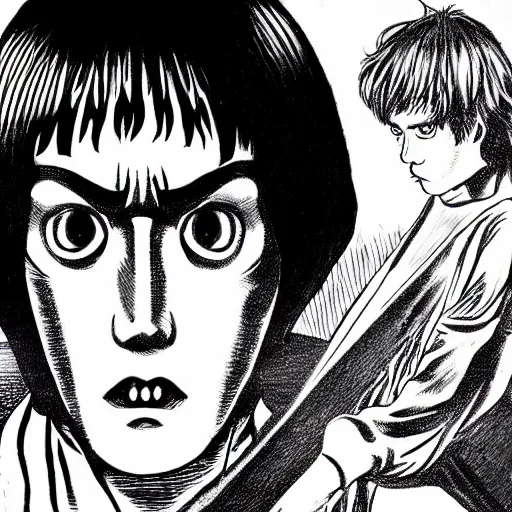 Image similar to junji ito dark ink luke skywalker jedi