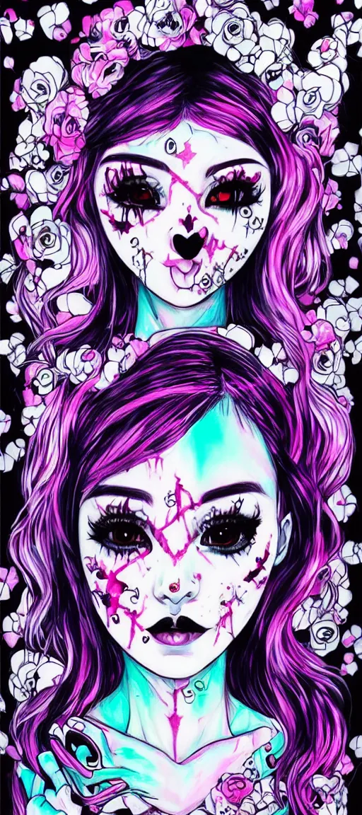 Prompt: multi level kawaii goth house, by harumi hironaka, aesthetic!!,