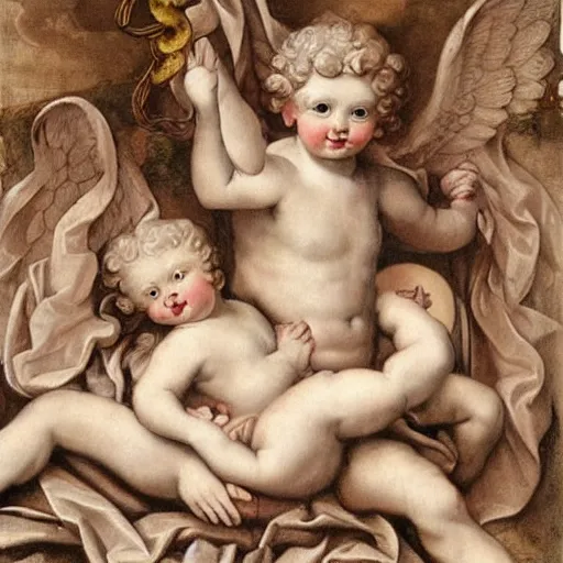 Prompt: cherubs with snakes for hair, extremely detailed, a baroque painting, rococo style