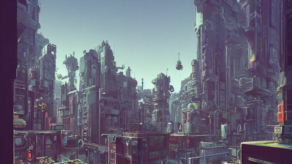 Image similar to sci fi city, 3 point perspective, by simon stålenhag and Michael Whelan, high contrast, cinematic