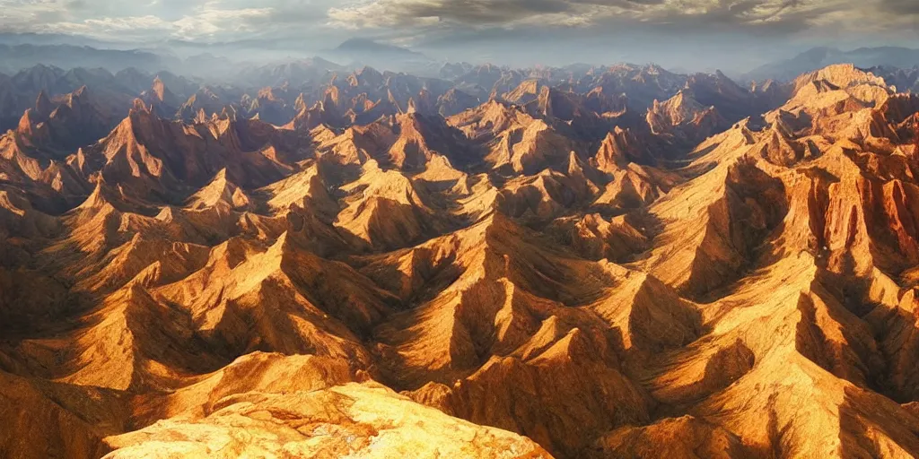 Prompt: beautiful matte painting of large mountains and canyons, fantasy