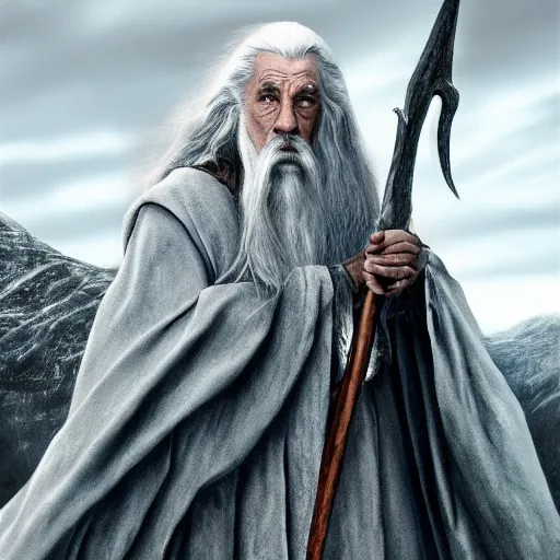 Image similar to ultra realistic illustration of charles peckham day as gandalf the white from lord of the rings the return of the king, full body, high quality, highly detailed, wide angle, illustration, digital art, full color