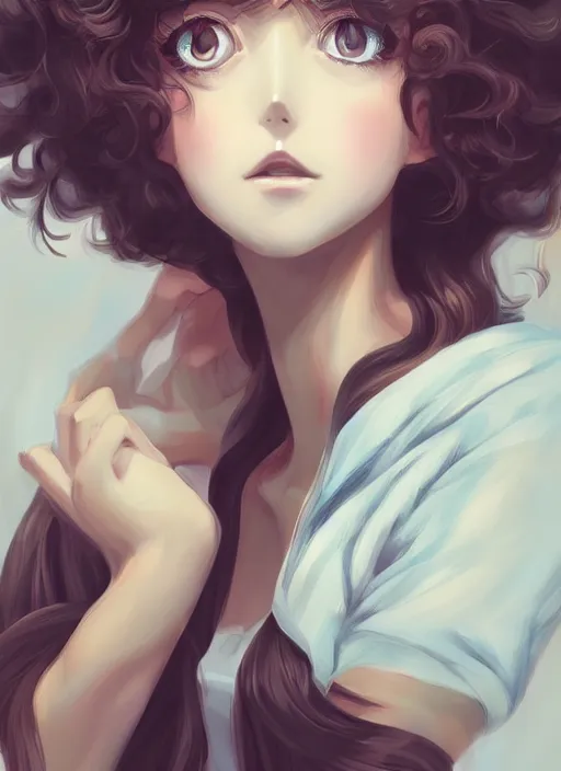 Beautiful Curly Hair Anime Girl Warrior Portrait · Creative Fabrica