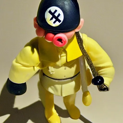 Image similar to adolf hitler banana action figure, well lit, studio light, painted action figure, toy advertisement, toy package