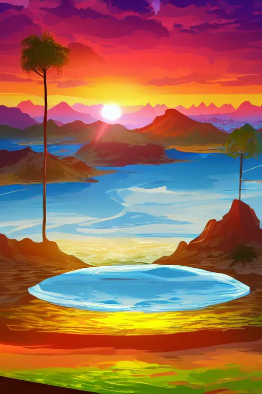 Image similar to sunrise mountain water illustration vector digital art trending on artstation