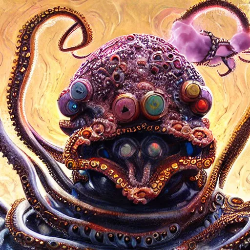 Prompt: steve harvey head on a cyborg octopus, conquering earth, epic battle scene, 8 k, sci - fi fantasy painting, highly detailed, digital painting, trending on artnet