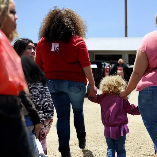 Image similar to a mom accused of bullying at aa farm in suburban chicago, illinois, tuesday, septembera & m holds hands on prompt hearing by hundreds of migrants and their communities at large in wisconsin and illinois. style of stormy beings