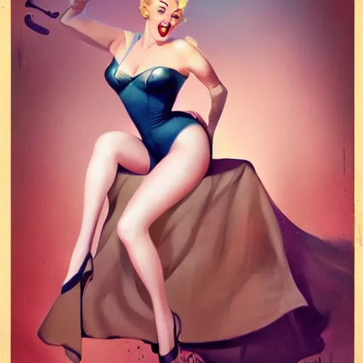 Image similar to a retro 1 9 5 0 pinup by charlie bowater and anna dittmann and gil elvgren.