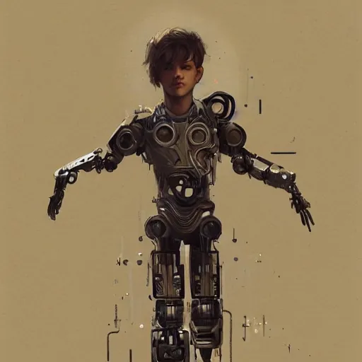 Image similar to beautiful androgynous boy turning into a robot, intricate, art by greg rutkowski, hd, high detailed, 4 k,