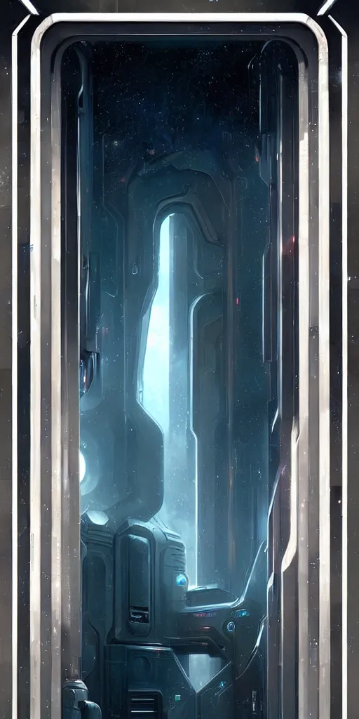 Prompt: 1 9 8 0 s hyper realistic art - deco sci - fi double door by jordan grimmer, darek zabrocki