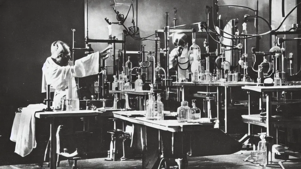 Prompt: vintage photography of a god summoning ritual inside a laboratory