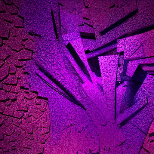 Image similar to 3D statue!!!, purple shattered paint!, glowing lava!!!, conglomerate!, slush!!, organized composition!, abstract!, black backdrop!, 4k!, award-winning photo!!!!