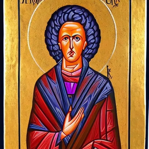 Image similar to A Byzantine icon of Margaret Thatcher, highly detailed, colorful, British museum