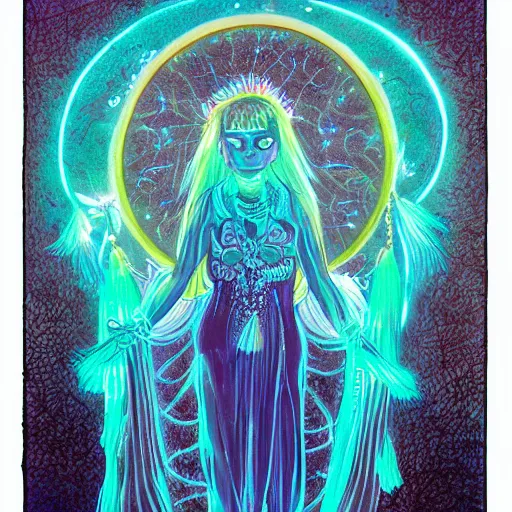 Image similar to a bioluminescent goddess