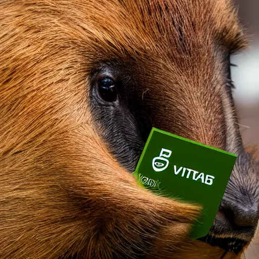 Image similar to photo of a capybara eating a nvidia gtx 1 9 9 0 graphic card, nature photography, 8 k, canon 3 0 0 mm, professional photographer, 4 0 mp, lifelike, top - rated, award winning, realistic, sharp, no blur, edited, corrected, trending