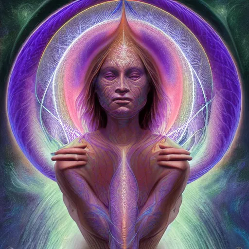 Image similar to the sacred feminine by alex grey in the style of oil painting visionary art, intricate artwork by Tooth Wu and wlop and beeple. octane render, trending on artstation, greg rutkowski very coherent symmetrical artwork