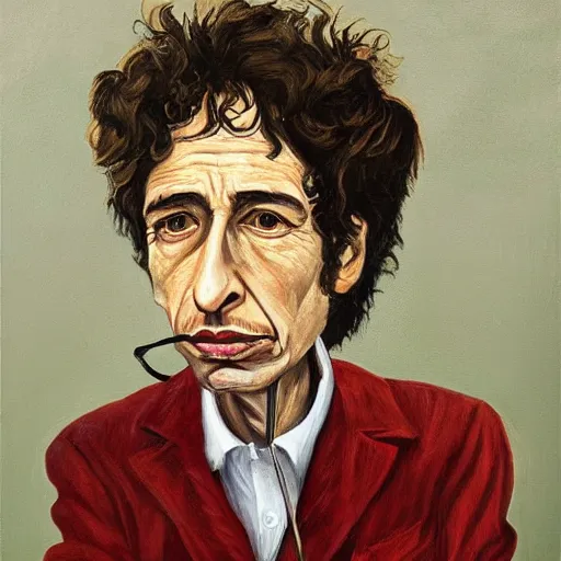 Image similar to portrait of bob dylan, painting by paula rego, high detail, high resolution