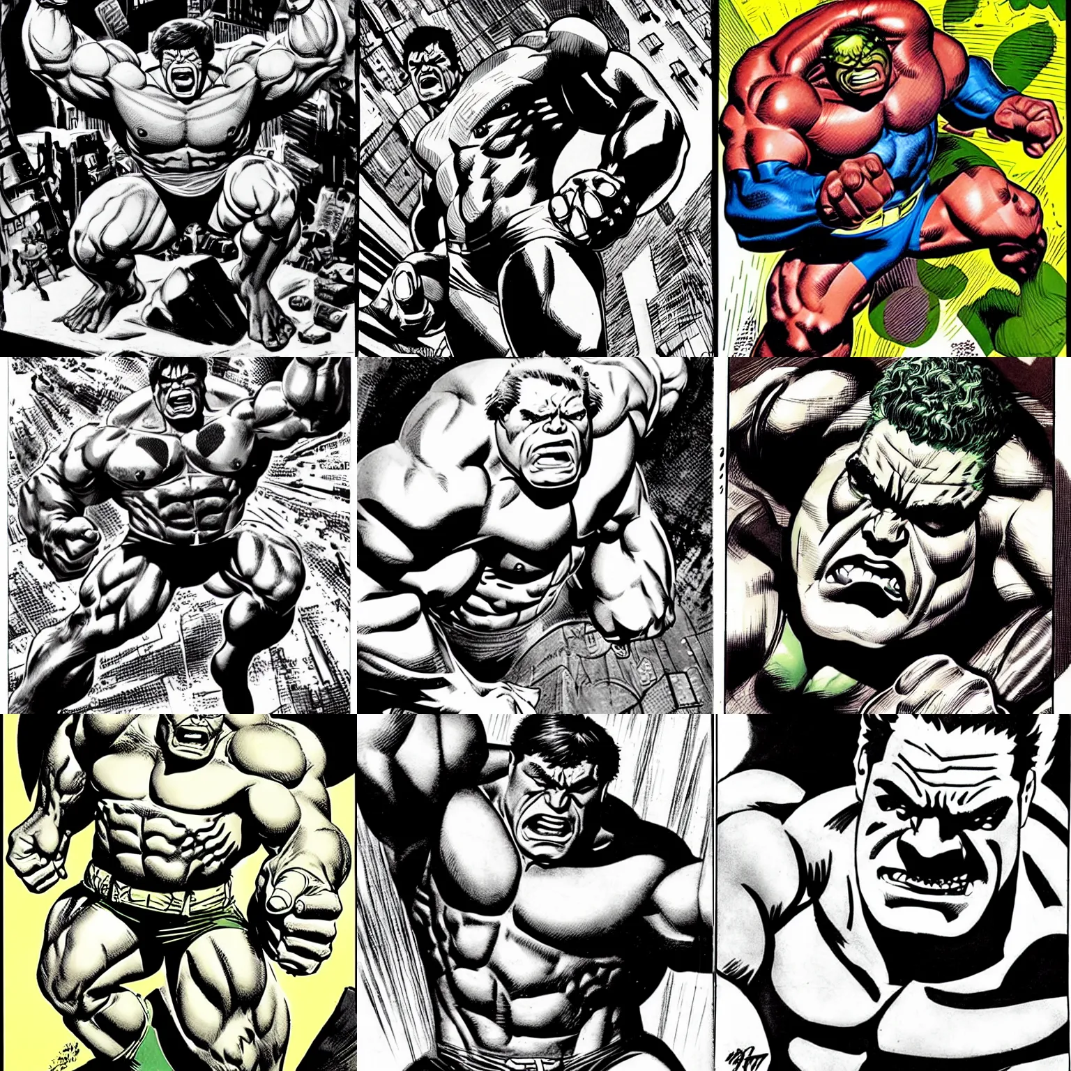 Prompt: by jack kirby : ( macro face )! of hulk