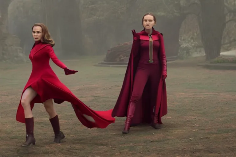 Prompt: film still of Natalie Portman as Wanda Maximoff Scarlett Witch in Multiverse of Madness, 4k