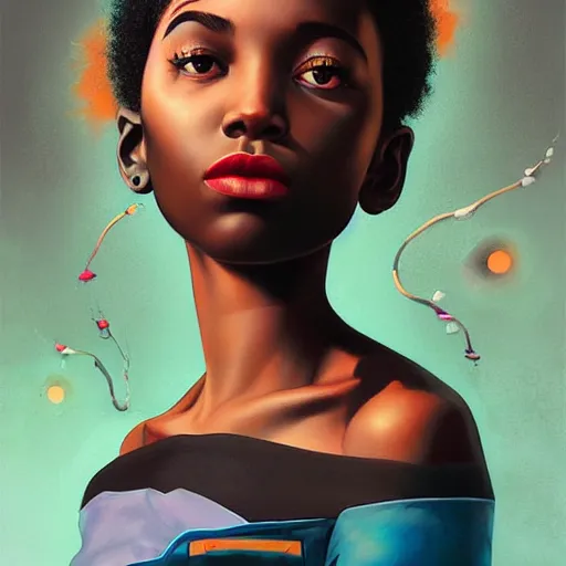 Image similar to London city portrait, black girl, Pixar style, by Tristan Eaton Stanley Artgerm and Tom Bagshaw.