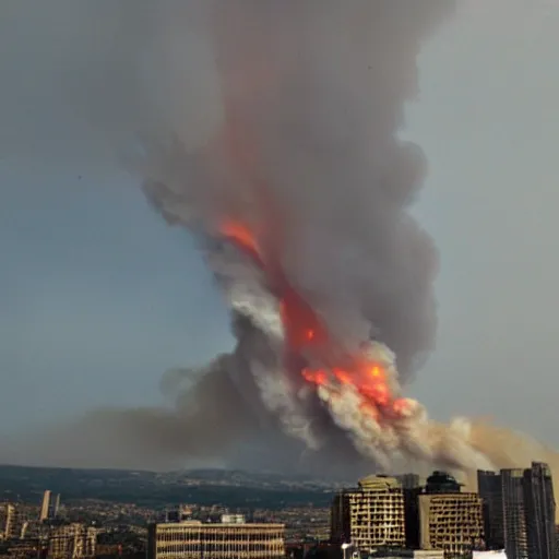 Prompt: photo of fire and smoke rising from a city, 2 0 1 1