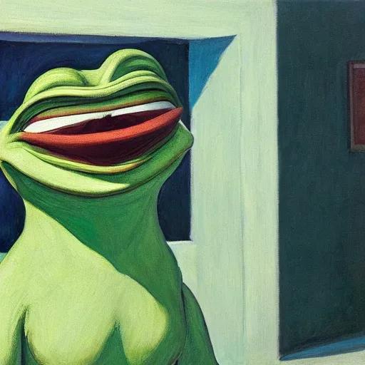 Prompt: pepe the frog by edward hopper