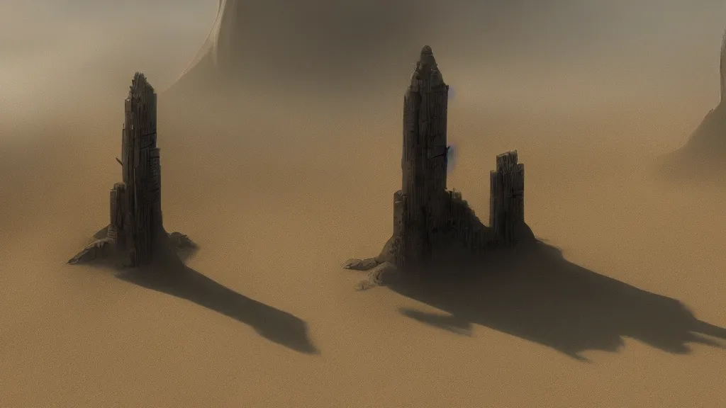 Image similar to patrick j. jones. rutkowski. the last tower. sand. lonely. 3 8 4 0 x 2 1 6 0