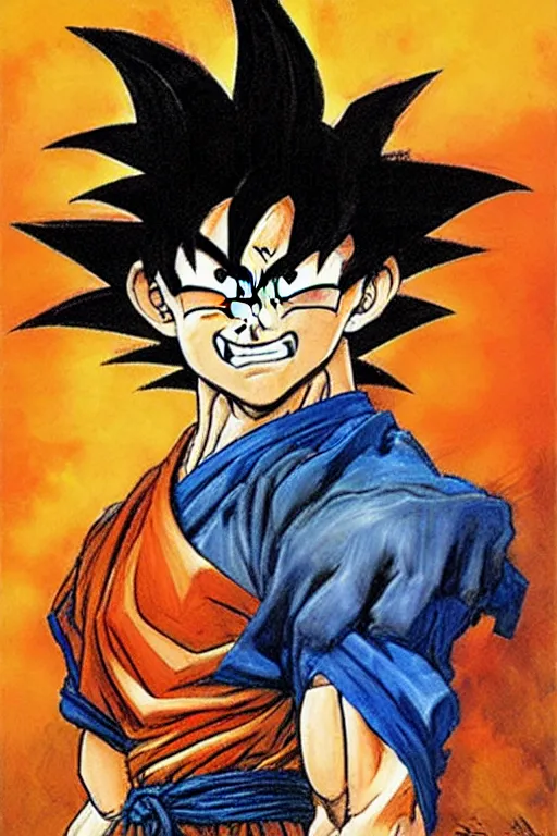 Image similar to son goku, painting by steve huston