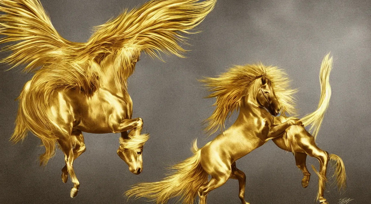 Prompt: beautiful pegasus with golden fur