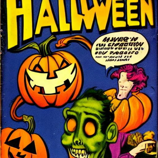 Prompt: Vintage Halloween Mad Scientist Comic Cover, Low Brow, Surreal