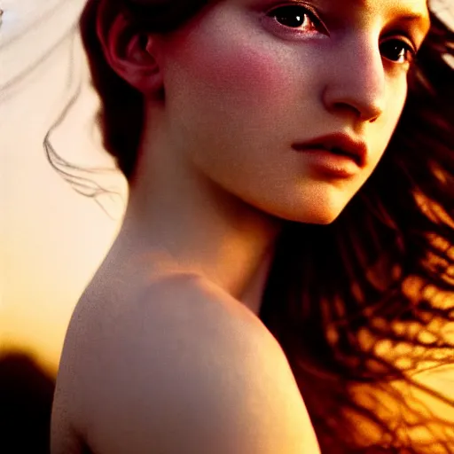 Image similar to photographic portrait of a stunningly beautiful renaissance female in soft dreamy light at sunset, extremely long hair, contemporary fashion shoot, by edward robert hughes, annie leibovitz and steve mccurry, david lazar, jimmy nelsson, breathtaking, 8 k resolution, extremely detailed, beautiful, establishing shot, artistic, hyperrealistic, beautiful face, octane render