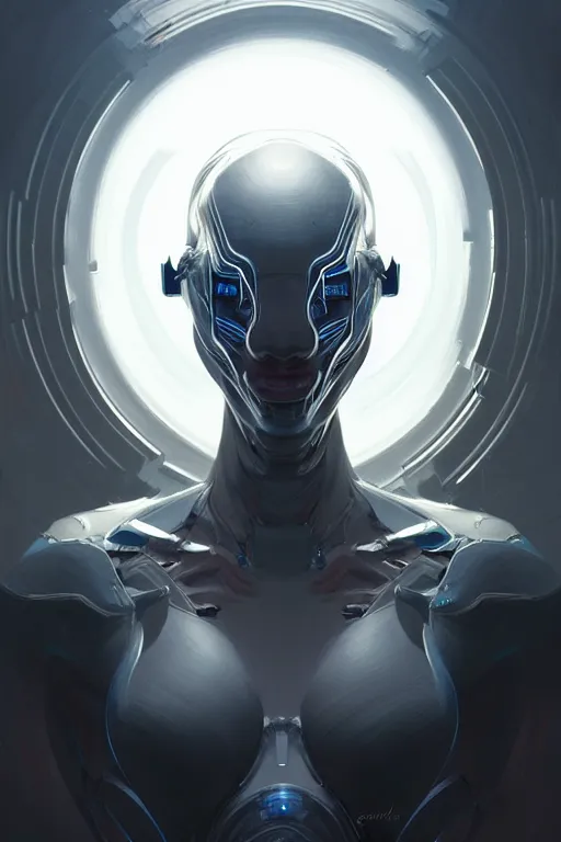 Image similar to professional concept art portrait of a predatory robotic species in a dark room by artgerm and greg rutkowski. an intricate, elegant, highly detailed digital painting, concept art, smooth, sharp focus, illustration, in the style of cam sykes.