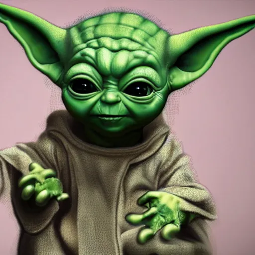 Image similar to baby yoda became bloody ugly lovecraftian degenerate abomination, photo - realistic, color image, 2 k, highly detailed, bodyhorror, occult art, by giger