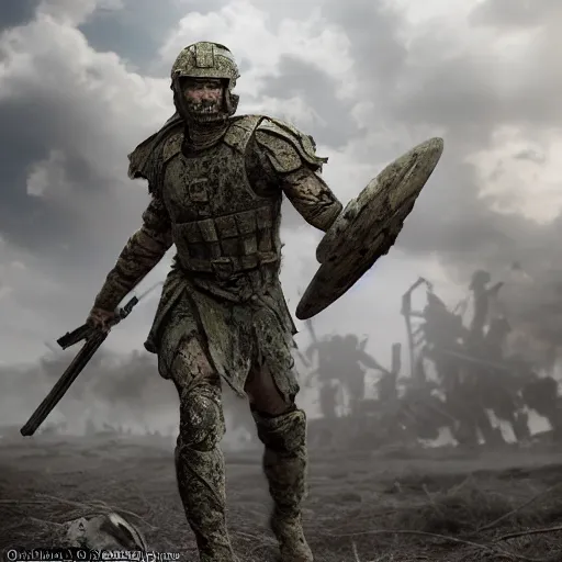 Prompt: a hyper-realistic photograph of a spartan soldier in the ravaged battlefield in the style of a photo-realistic, realistic photograph, 3D render, blender, detailed, bright, vibrant, dynamic, spirited, vivid, lively, energetic, colorful, joyful, romantic, expressive, bright, rich, kaleidoscopic, psychedelic, saturated, ecstatic, brash, exciting, passionate, hot